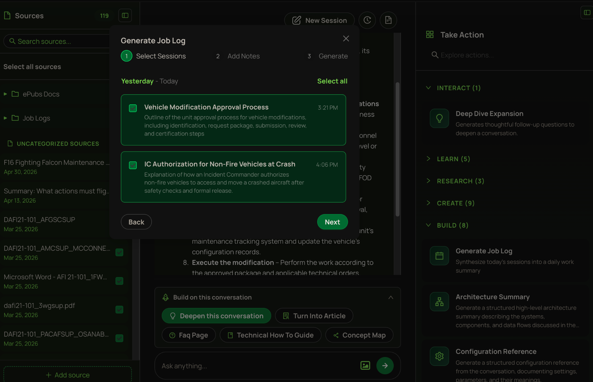 Generate job log workflow