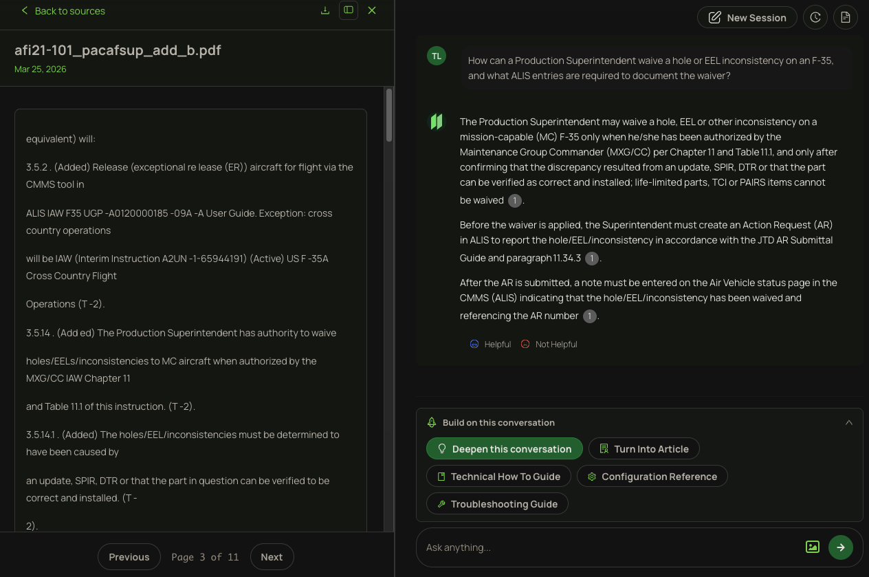 Question and answer with inline citations